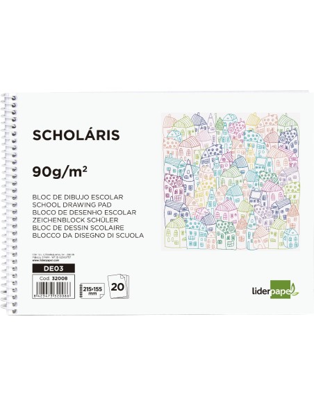 CI | Bloc dibujo liderpapel escolar espiral 155x215mm 20 hojas 90g/m2 sin recuadro
