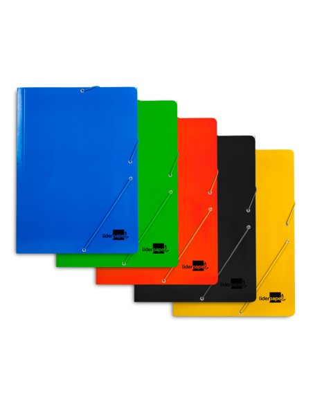CI | Carpeta liderpapel gomas folio 3 solapas carton plastificado colores surtidos