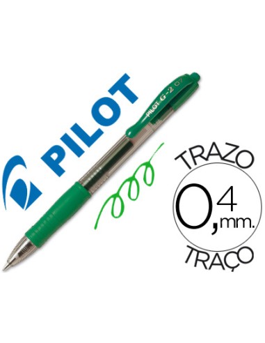 CI | Boligrafo pilot g-2 verde tinta gel -retractil -sujecion de caucho