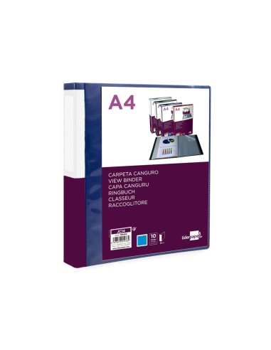 CI | Carpeta liderpapel 10 fundas canguro pp din a4 azul translucido portada y lomo personalizable