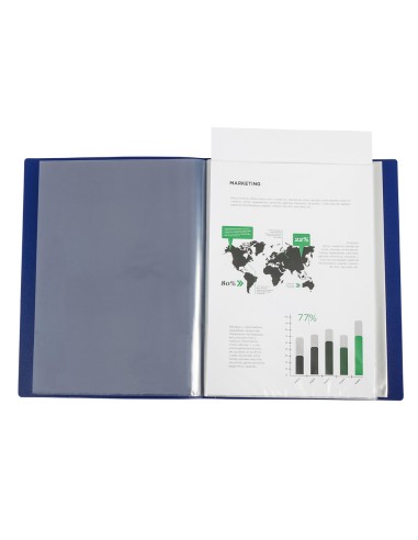 CI | Carpeta liderpapel 10 fundas canguro pp din a4 azul translucido portada y lomo personalizable