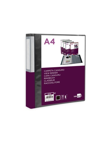 CI | Carpeta liderpapel 10 fundas canguro pp din a4 negro opaco portada y lomo personalizable