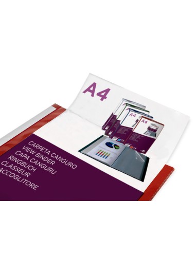 CI | Carpeta liderpapel 10 fundas canguro pp din a4 rojo translucido portada y lomo personalizable