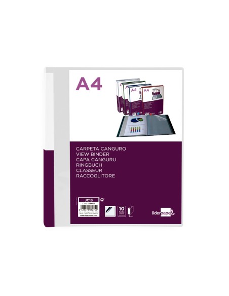 CI | Carpeta liderpapel 10 fundas canguro pp din a4 transparenteportada y lomo personalizable