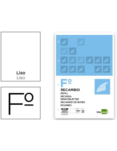 CI | Recambio liderpapel folio 100 h 4tf-10 liso 4 taladros