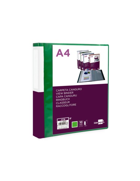 CI | Carpeta liderpapel 10 fundas canguro pp din a4 verde translucido portada y lomo personalizable