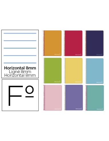 CI | Cuaderno espiral liderpapel folio witty tapa dura 80h 75gr rayado horizontal 8mm con margen colores surtidos