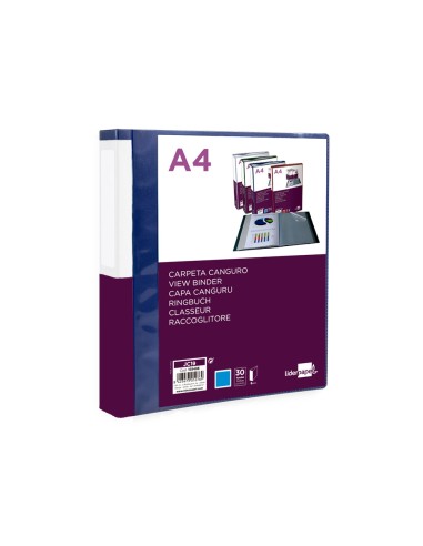CI | Carpeta liderpapel 30 fundas canguro pp din a4 azul translucido portada y lomo personalizable