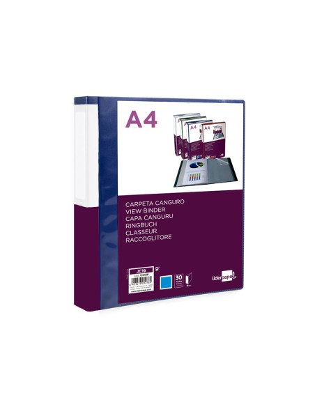 CI | Carpeta liderpapel 30 fundas canguro pp din a4 azul translucido portada y lomo personalizable