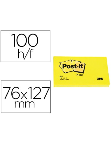 CI | Bloc de notas adhesivas quita y pon post-it 76x127 mm con 100 hojas 655