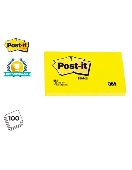 CI | Bloc de notas adhesivas quita y pon post-it 76x127 mm con 100 hojas 655
