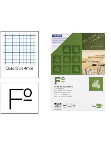 CI | Bloc examenes liderpapel cuadro 4mm folio 40 hojas 60g/m2