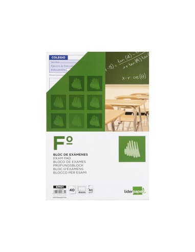 CI | Bloc examenes liderpapel cuadro 4mm folio 40 hojas 60g/m2