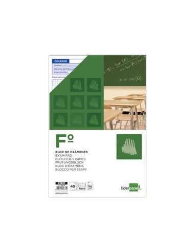 CI | Bloc examenes liderpapel cuadro 4mm folio 40 hojas 60g/m2