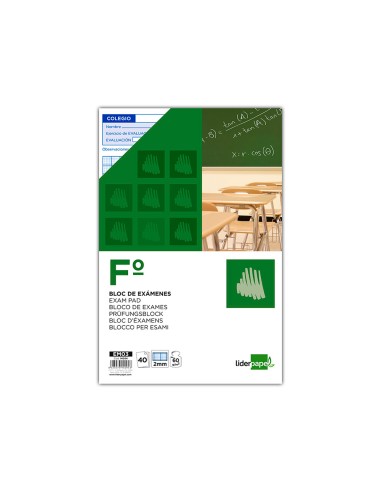CI | Bloc examenes liderpapel cuadro 2mm folio 40 hojas 60g/m2