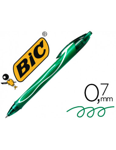 CI | Boligrafo bic gelocity quick dry retractil tinta gel verde punta de 0,7 mm