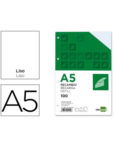 CI | Recambio liderpapel din-a5 100 h liso 6 taladros con margen papel 100 gramos