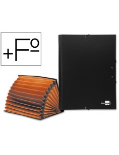 CI | Carpeta clasificadora liderpapel 12 departamentos folio prolongado carton forrado negra fuelle