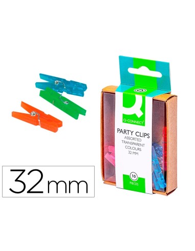 CI | Pinza fantasia q-connect -32 mm -caja de 10 unidades -colores surtidos