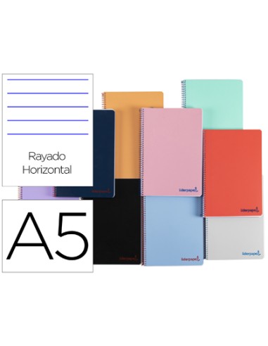 CI | Cuaderno espiral liderpapel a5 wonder tapa plastico 80h 90g rayado horizontal con margen colores surtidos
