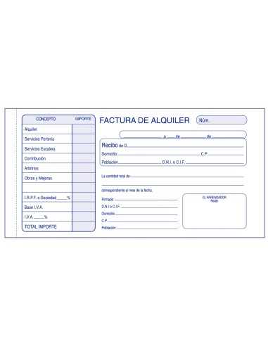 CI | Talonario liderpapel inquilinato 3/fº original y copia t207 con codiciones e i.v.a.