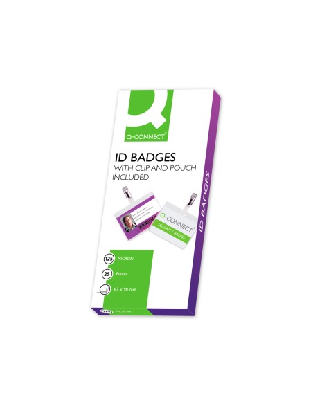 CI | Bolsa de plastificar q-connect 67x98 mm 125 mc con clip para tarjetas de visita caja de 25 unidades