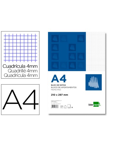 CI | Bloc notas liderpapel cuadro 4mm a4 80 hojas 60g/m2