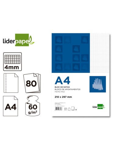 CI | Bloc notas liderpapel cuadro 4mm a4 80...