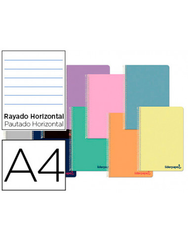 CI | Cuaderno espiral liderpapel a4 wonder tapa plastico 80h 90gr rayado horizontal con margen colores surtidos