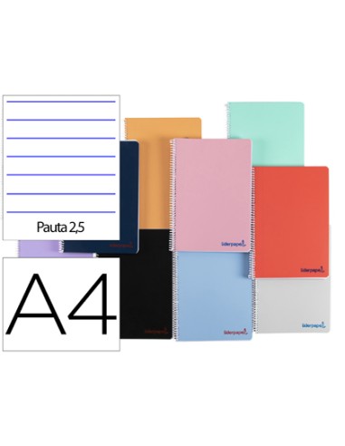 CI | Cuaderno espiral liderpapel a4 wonder tapa plastico 80h 90gr pauta estrecha 2,5mm con margen colores surtidos