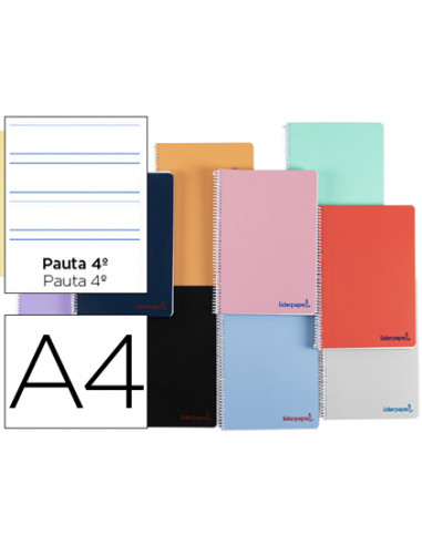 CI | Cuaderno espiral liderpapel a4 wonder tapa plastico 80h 90gr pauta ancha 3,5mm con margen colores surtidos