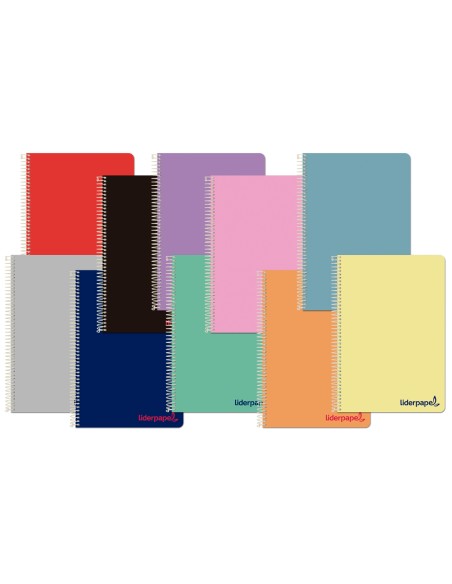 CI | Cuaderno espiral liderpapel a4 wonder tapa plastico 80h 90gr pauta ancha 3,5mm con margen colores surtidos