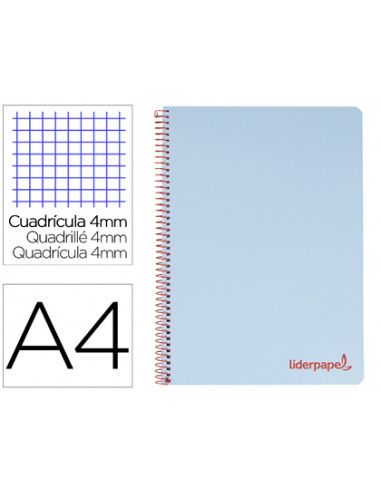 CI | Cuaderno espiral liderpapel a4 wonder tapa plastico 80h 90gr cuadro 4mm con margen color azul