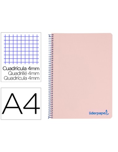 CI | Cuaderno espiral liderpapel a4 wonder tapa plastico 80h 90gr cuadro 4mm con margen color rosa