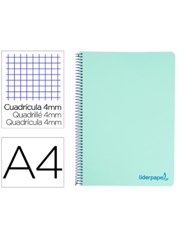 CI | Cuaderno espiral liderpapel a4 wonder tapa plastico 80h 90gr cuadro 4mm con margen color verde