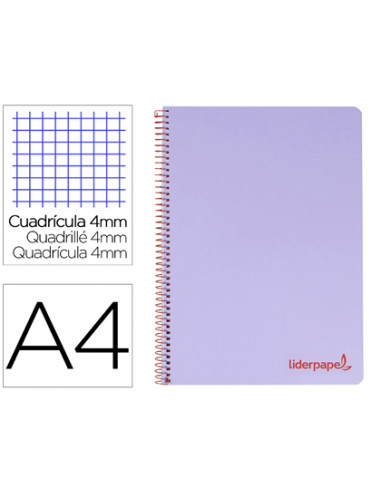 CI | Cuaderno espiral liderpapel a4 wonder tapa plastico 80h 90gr cuadro 4mm con margen color violeta