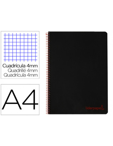 CI | Cuaderno espiral liderpapel a4 wonder tapa plastico 80h 90gr cuadro 4mm con margen color negro