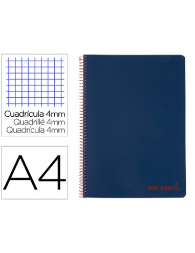 CI | Cuaderno espiral liderpapel a4 wonder tapa plastico 80h 90gr cuadro 4mm con margen color azul marino