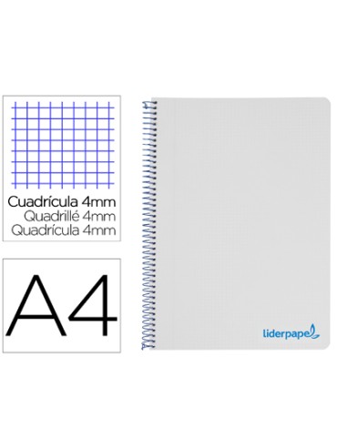 CI | Cuaderno espiral liderpapel a4 wonder tapa plastico 80h 90gr cuadro 4mm con margen color gris