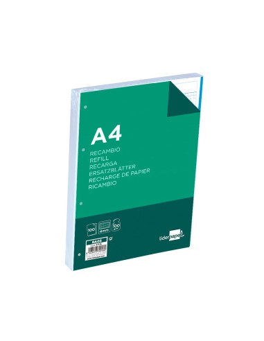 CI | Recambio liderpapel a4 100 hojas 100g/m2 cuadro 4mm con margen 4 taladros