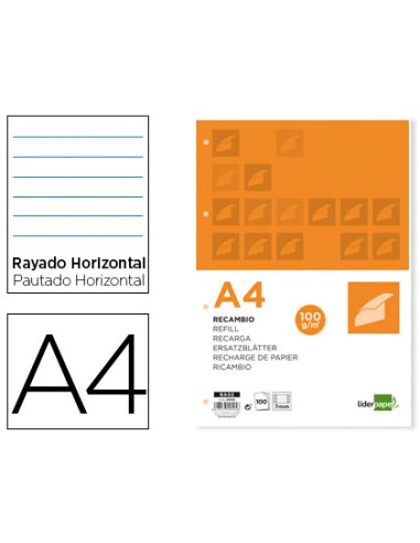 CI | Recambio liderpapel a4 100 hojas 100 g/m2 rayado horizontal con margen 4 taladros