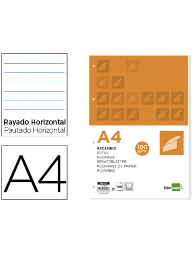 CI | Recambio liderpapel a4 100 hojas 100g/m2 horizontal con ddoble margen 4 taladros