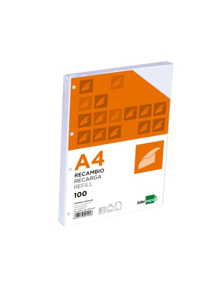 CI | Recambio liderpapel a4 100 hojas 100g/m2 horizontal con ddoble margen 4 taladros