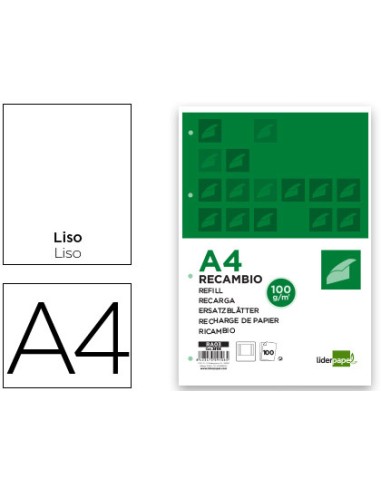 CI | Recambio liderpapel a4 100 hojas 100g/m2 liso con margen 4 taladros