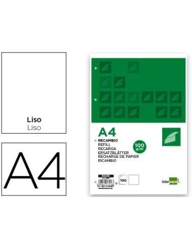 CI | Recambio liderpapel a4 100 hojas 100g/m2 liso sin margen 4 taladros