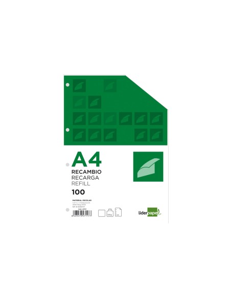 CI | Recambio liderpapel a4 100 hojas 100g/m2 liso sin margen 4 taladros