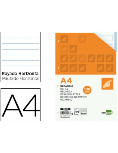 CI | Recambio liderpapel a4 100 hojas 100 g/m2 rayado horizontal 4 taladros bandas de 5 colores