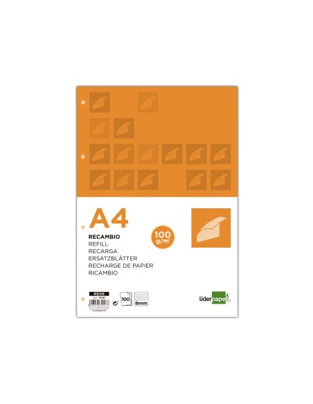 CI | Recambio liderpapel a4 100 hojas 100 g/m2 rayado horizontal 4 taladros bandas de 5 colores