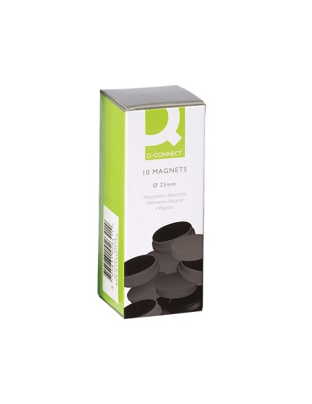 CI | Imanes para sujecion q-connect ideal para pizarras magneticas20 mm negro -caja de 10 imanes