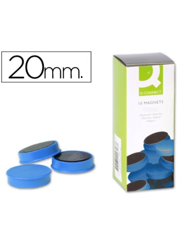 CI | Imanes para sujecion q-connect ideal para pizarras magneticas20 mm azul -caja de 10 imanes